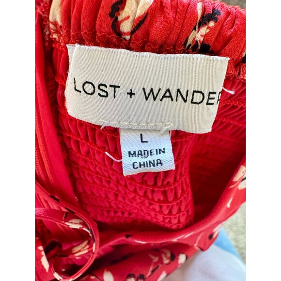 Lost & Wander Red Floral Long Sleeve Midi Dress Size L - Picture 3 of 5